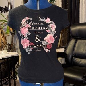 Black Floral Heart Graphic Tee